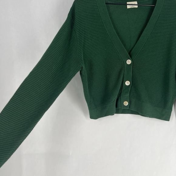 Aritzia Wilfred Womens Light Cropped Cardigan Size XS Green Linen Blend V-Neck - Picture 8 of 13